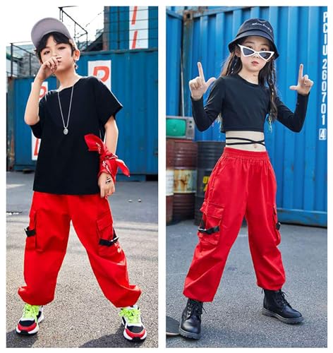 Image of Kids Cotton Jogger Cargo Pants for Boy's Girls' Loose Street Hip Hop Dance