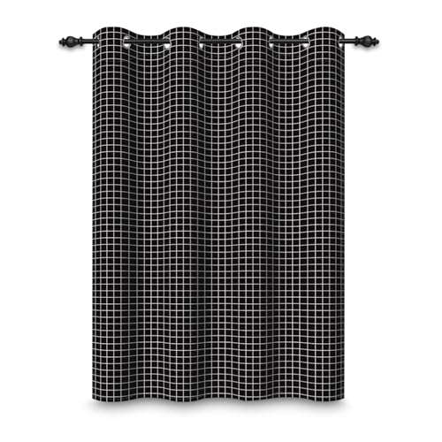 ggaimwf 107x160cm Plaid Rideau à œillets Carreaux Géométrique Lignes Blanches sur Fond Noir...
