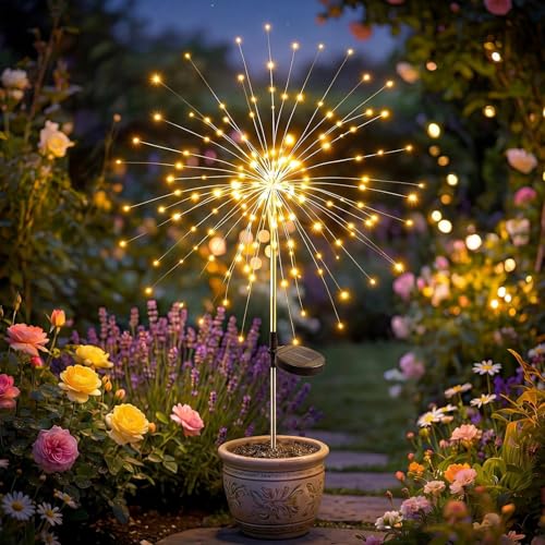 Fairdeer Solar Firework Light, 1 Pack 120 LEDs 8 Lighting Modes Twinkle Solar Garden Lights Outdoor Waterproof for Yard Patio Walkway Pathway Party Wedding Balcony Decorative - Gifts for Women Mom by Fairdeer - Used condition - US$8.91