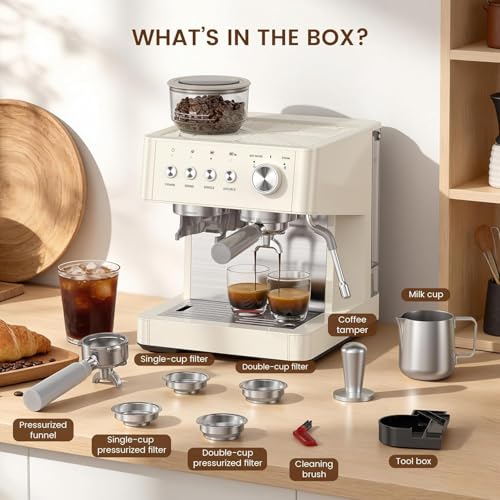 Image of Kismile Espresso Machine with Grinder, 20 Bar Professional Expresso Coffee Machines with Milk Frother Steam Wand, Espresso Maker with 77.8oz Removable Water Tank, Cappuccino & Latte Machine for Home