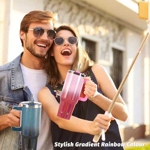 Image of 30 oz Shiny Tumbler with Handle and Straw,Stainless Steel Tumbler with Lid and Straw,Insulated Travel Mug(Cold for 34 Hours),Water Bottle for Iced Tea,Coffee (Black Blue)