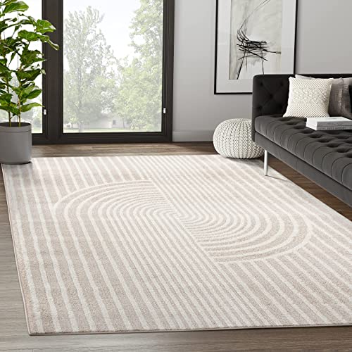 Image of Abani Area Rug for Living Room -Nuevo 5' x 8' Beige Arch Pattern Area Rug, Soft and Durable Living Room Rug, Stain and Fade Resistant, Chic Modern Design, Pet & Kid Friendly