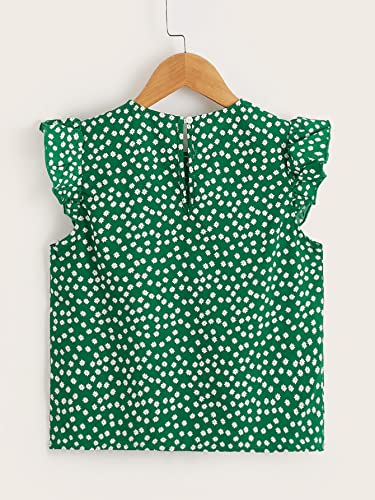 Image of Milumia Girl's Cute Floral Print Ruffle Cap Sleeve Keyhole Round Neck Blouse Tops Green 11-12 Years