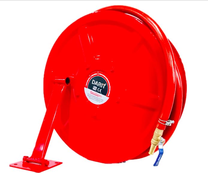 DARIT Fire Hose 30-Meter Swinging Type Wall Mounted Reel Drum with Gunmetal Nozzle