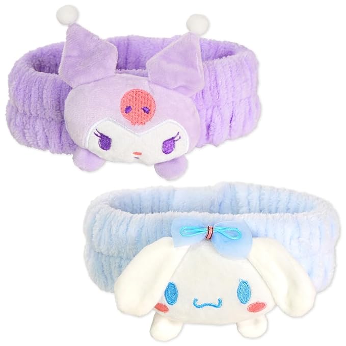 PERFECTSIGHT Kawaii Headband for Spa, Makeup, Washing Face, Party - 2 Pack Cute Hair Band for Shower Beauty Skincare, Soft Facial Headbands for Girls and Women (Purple+Blue)