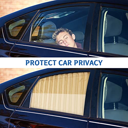 Image of ZATOOTO Car Side Window Sun Shade - 2 Pcs Beige Magnetic Privacy Sunshades - Curtain Keeps Cooler Screen for Baby Sleeping