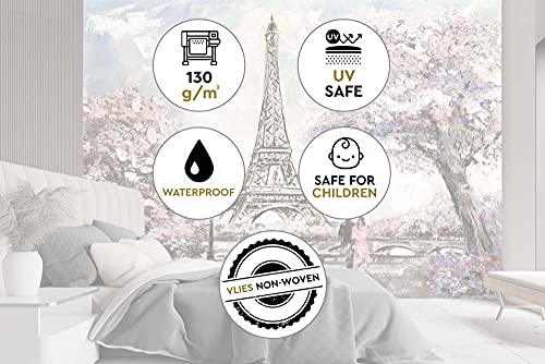 Feeby Wandtapete Fototapete Vlies Paar Von Menschen Aquarell 250x175 cm Rosa Modern Tapete Wohnzimmer Schlafzimmer Paris Eiffelturm