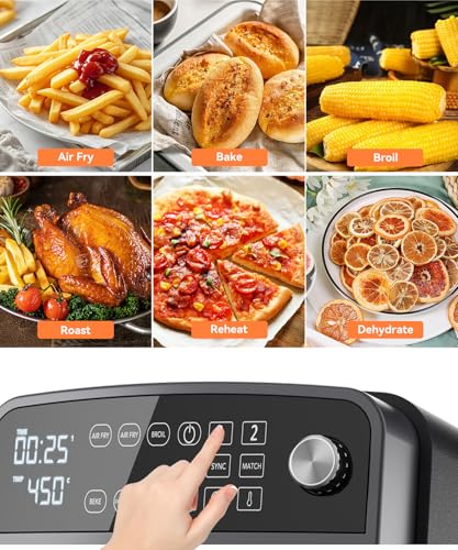 Image of 10QT Dual Layer Air Fryer Oven, 5QTx2 Capacity, Vertical 2-Basket Design, 7-in-1 Function with Broil, Roast, Bake, Reheat, Dehydrate, and Air Fry, Family Size, BPA-Free