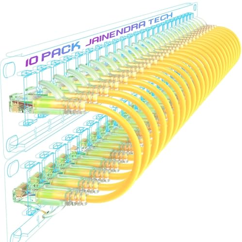 Image of 7ft 10 Pack LAN Patch Cable 24 AWG Cat6 RJ45 Ethernet Network Cord | High Speed Server & Office Networking | Yellow Patch Lead - Durable & Flexible