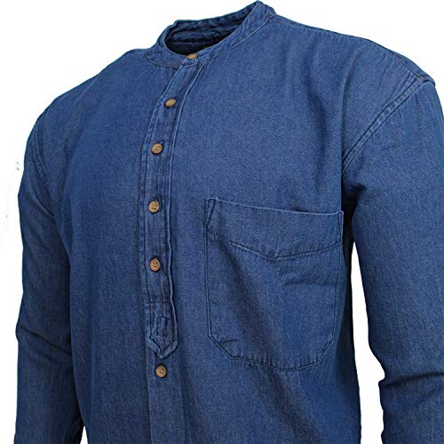 Civilian Irish Grandfather Collarless Shirt in Classic Blue Denim3