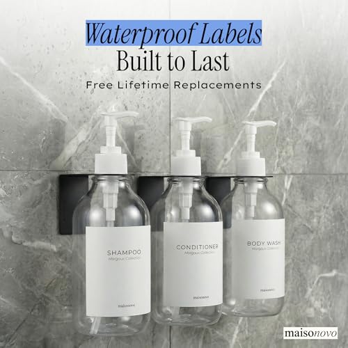 Image of Shampoo and Conditioner Dispenser Wall Mounted Set of 2 Clear - No Drill Shower Soap Dispenser for Bathroom Refillable - Spa Hotel Style Accessories by MaisoNovo