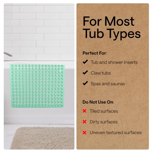 Image of GORILLA GRIP Patented Bath Tub Shower Mat, Machine Washable Bathtub Floor Liner Mats, Suction Cups and Drain Holes to Keep Tubs Clean, Soft on Feet, Bathroom Essentials, 35x16 Inch, Clear Green