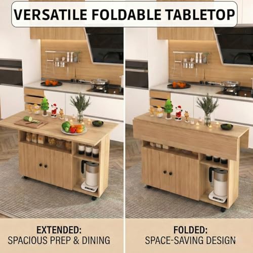 Image of FFO Folding Foldable Dining Table 4 Seater for Home | Space Saving Dining Table with Storage Space and Wheels | DIY