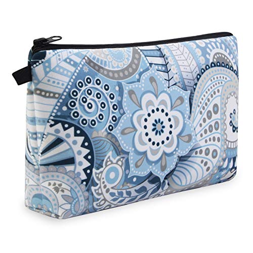 Image of Makeup Bags for Women, MAGEFY Portable Travel Cosmetic Bag with Black Zipper Pouch Waterproof Makeup Pouch Multifunctional Small Bag for Women (1 pack, blue flower 0175)