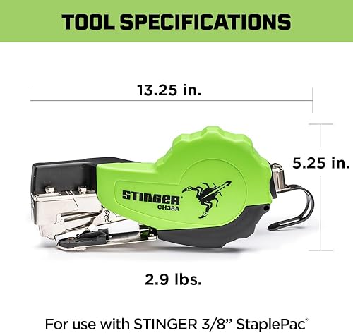 Miniatura 8 de STINGER CH38A - Martillo de grapas con tapa autoalimentada con StaplePac. Uso para techos, envoltorio doméstico y aislamiento