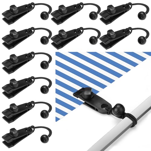 Geelin 20 Pack Rv Awning Tie Down Kit with 10 Pcs Wide Clamps and 10 Pcs Ball Bungee Cords Protects RV Awning from Rips and Tears for Camper Canopy Arms Cinching Systems
