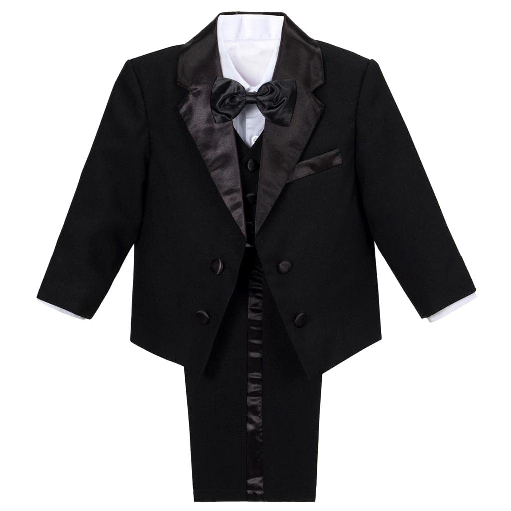 Lito Angels Smoking Costumes et Vestons Bebe Enfant Garcon, Ensemble 5 Pièces Costard (Blazer, Gilet, Chemise, Noeud Papillon et Pantalon), Noir/Ivoire/Blanche