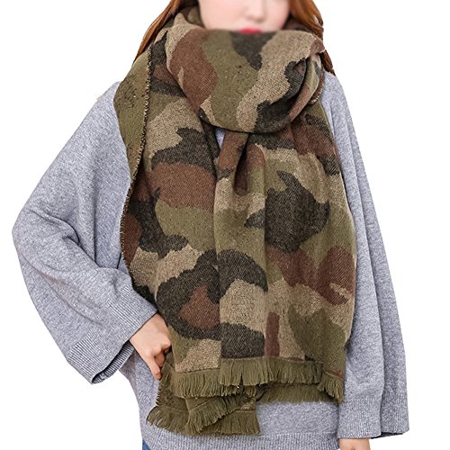 Women Camouflage Scarf Long Shawl Fashion Knit Tassel Scarf Shawl Oversized Wrap