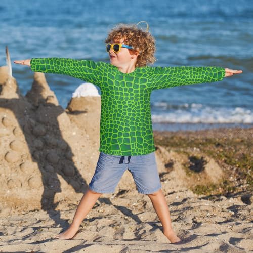 Aflyko Animal Print Boys' Rash Guard Shirts Alligator Skin Green Swim Shirt 3-12T4
