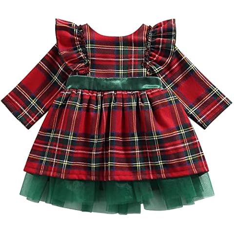BemeyourBBs Kids Toddler Baby Girl Plaid Christmas Dress Merry Christmas Outfit Long Sleeve Xmas Party Dress Clothes 0-6 Years (Red Green Plaid,1-2 Years) Cover