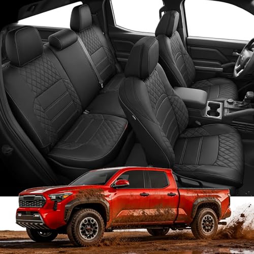 Super Cover for Toyota Tacoma Seat Covers: 2026 2025 2024 Full Set Seat Covers for SR SR5 TRD PreRunner TRD Sport TRD Off-Road Limited Faux Nappa Leather Coverage for Tacoma 4th Gen Accessories