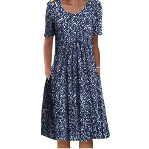 LOAIHA Women's Boho Floral Print Short Sleeve T Shirt Dress Summer Casual Loose Swing Tshirt Midi Dresses with Pockets