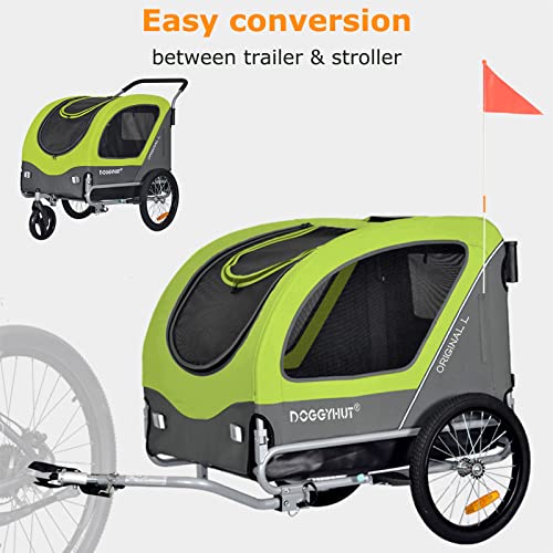 Doggyhut Original Large Fahrradanhänger & Hundebuggy 2 in 1 für Hunden bis 35kg Hundeanhänger Jogger Hundewagen mit Feststellbremse Tiggo (Grün)