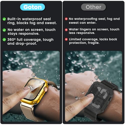 Image of 3 in 1 Goton Waterproof Hard Case for Apple Watch Screen Protector 42mm, 360 Slim Full Protective Tempered Glass Face Cover + Back Hard PC Bumper for iWatch Series 11 /10, 42mm Gold