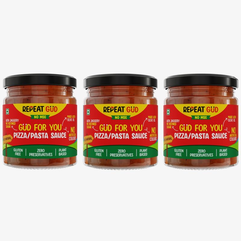 REPEAT GUD Healthy Pizza/Pasta Sauce | 100% Natural Ingredients | No MSG | No GMO | No Refined Sugar, Made With Jaggery | Made With Olive Oil | 100% Chemical & Preservative Free | GUD For Kids | 180 gm (Pack of 3) (B0DDPS43JR) Amazon Price History, Amazon Price Tracker