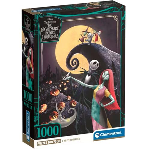 Clementoni - Puzzle pour Adultes 1000 Pièces, Disney Nightmare Before Xmas Compact Box, Fabriqué en Italie, 37060