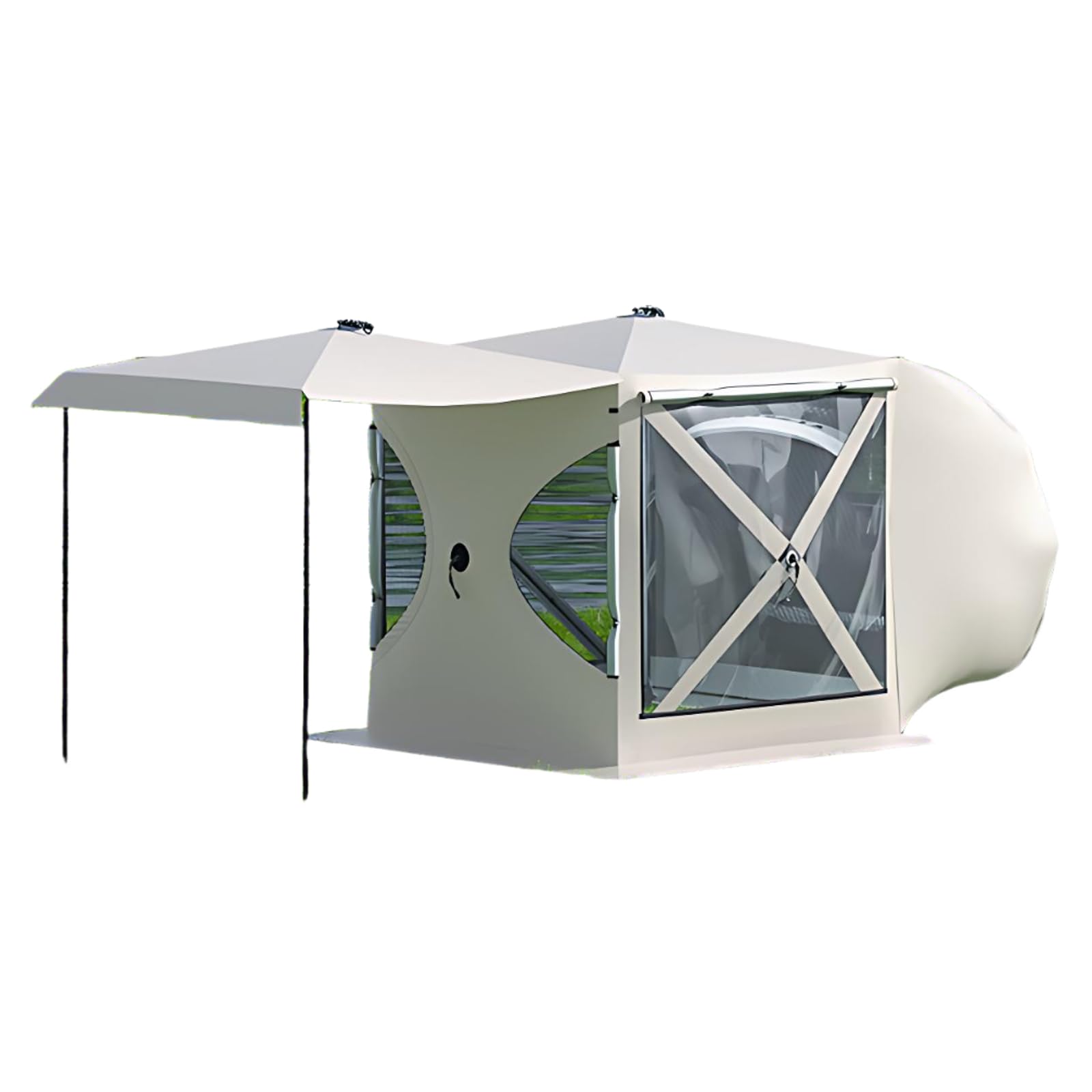 UPLTOE Panoramic SUV Tailgate Tent, 3-4 Person, Pop-Up Instant Setup, Large TPU Windows, Silver-Coated Oxford, with Portable Carry Bag, Rain Cover, Stakes, Guy Lines, Carry Bag Gold-A