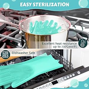 Pecute Pet Grooming Gloves Large, Heat Resistant Cat Bathing Gloves with High-Density Teeth, Silicone Dog Bathing Gloves with Enhanced Five Finger Design, for Washing, Bathing, and Massaging