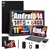 HiGrace Tableta, procesador Android 14 Octa-Core de 11 pulgadas, 14 GB de RAM + 64 GB de ROM (TF 1 TB), 8200 mAh, Widevine L1, WiFi 6, Bluetooth5.3, tipo C, tablet PC con teclado y mouse, color negro