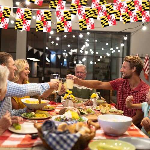 Image of 32.8 ft Maryland Flag Banner, 30 Pcs Mini State String Flags, Red White Black Yellow Bunting for Maryland Day, Local Parades, Festivals, Home, Garden, and Outdoor Decorations