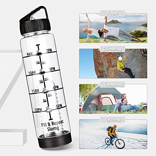Easy Clean 32 oz Straw Water Bottle, Leak Proof Measurement Markings