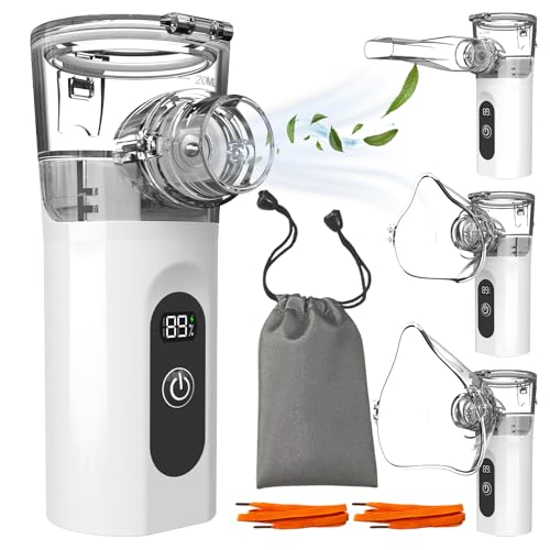Aerosol Portatile Silenzioso, Ultrasuoni Macchina Aerosol Adulti e Bambini, Ricarica USB Apparecchio Aerosol, Nebulizzatore Aerosol con 2 Maschere e Boccaglio, per Uso Domestico e in Viaggio