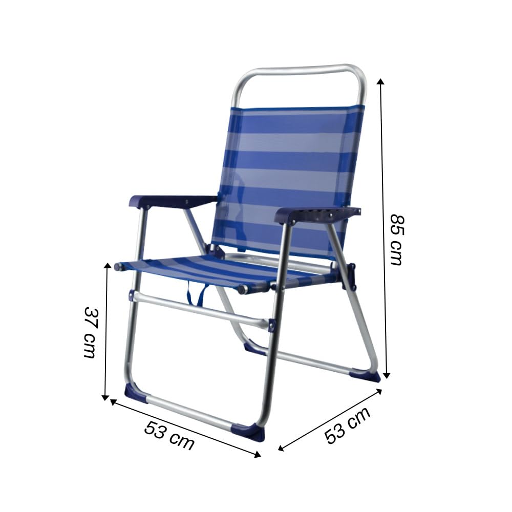 Mediawave Store - Sedia Sdraio Spiaggina Relax in Alluminio e Textilene. Prendisole Richiudibile e Leggero Ideale per Mare, Spiaggia e Giardino (Blu a righe)