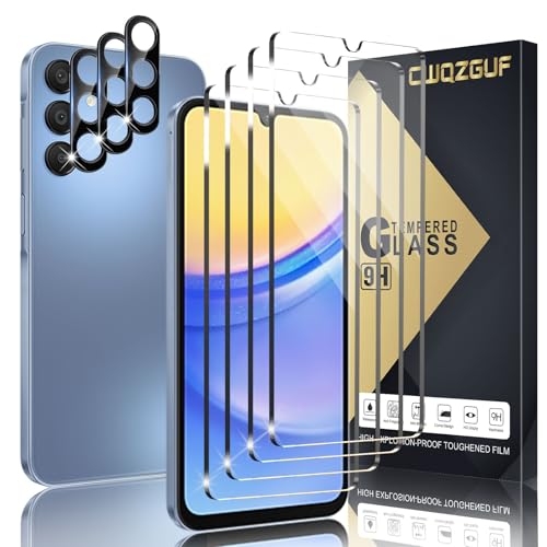 CWQZGUF [4+3 Pack Screen Protector Compatible with Galaxy A15 5G, 4 Tempered Glass with 3 Camera...