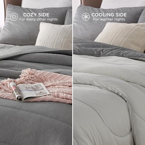 Image of Bedsure King Comforter Set - Cooling and Warm Bed Set, Light Grey Reversible Bedding for All Season, 3 Pieces, 1 King Size Comforter (102 inchx90 inch) and 2 Pillow Cases (20 inchx36 inch)
