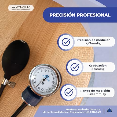 Mobiclinic, Tensiómetro de brazo, Doble salida, Incluye estuche, Medidor tensión aneroide, Medición presión arterial, Marca española, Precisión, Bomba goma, Ligero, Fácil usar, Azul - imagen 3