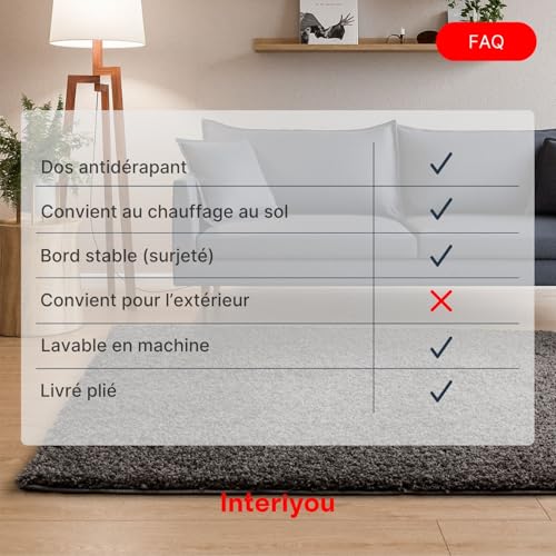 Tapis poils longs gris 80x150 Sofia par Interiyou pour salon