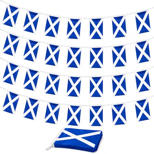 AURALIN Scotland Flag Bunting 10m 30 Polyester Scottish Saltire Flags 21 x 14 cm Patriotic Hanging Banner for 2026 Football Tournament Match Day Pub Garden and Street Party
