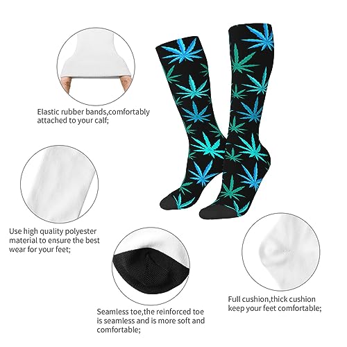 Bright Marijuana Weed Pattern Compression Socks For Women Men Long Knee High Socks For Running Cycling Nurse 11.5in4