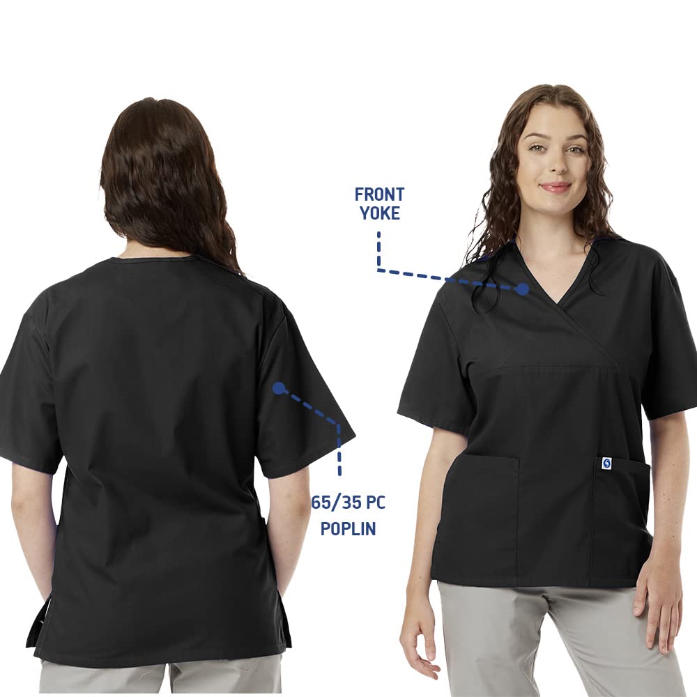 SPECTRUM UNIFORMS Scrub Medical Tunic Tops, Ladies Mock wrap Front Yoke Neck Medical Professionals Hospital and Lab Workwear Black