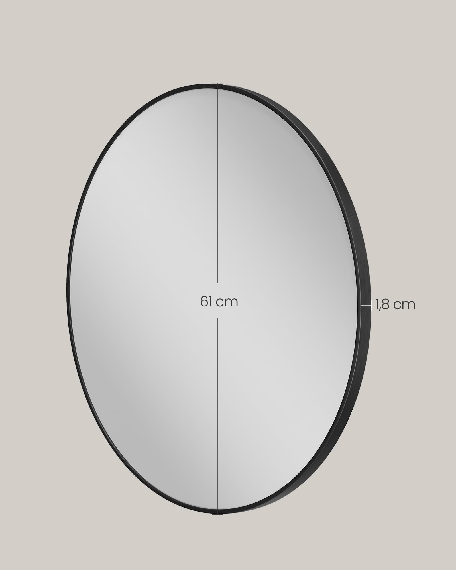 SONGMICS Berit Specchio da Parete Rotondo con Cornice in Alluminio, Nero | Specchio Bagno Moderno, 61 x 61 cm, 1 Pezzo, per Ingresso e Camera da Letto, Nero, LWM102B01