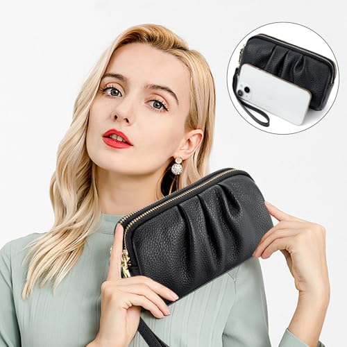 Portefeuille à bracelet en cuir véritable contre l'encombrement