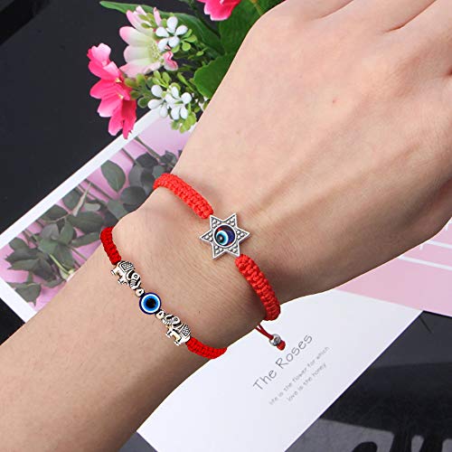 Gmai Evil Eye Lucky Pendant Bracelets Anklet Red Rope Cord Thread Braided Amulet Family Couple Friendship Adjustable Elephant Butterfly Sun Bracelets For Women Men (Red-Elephant) #TOP3