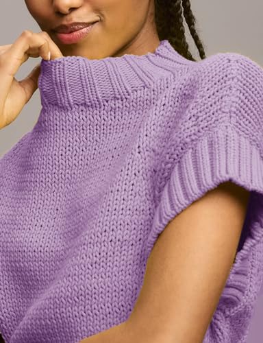 Image of Women's Mock Neck Cap Sleeve Sweater Vest Casual Solid Cropped Tank Tops Pullover Sweaters
