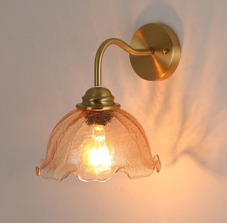 Applique da Parete in Ottone Vintage con Collo D'Oca E27, Moderno Stile Industriale, Paralume in Vetro, Lampada da Parete per Interni
