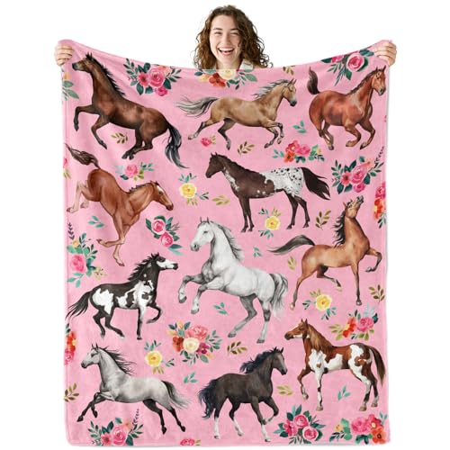 Ciuyxof Cute Horse Blanket Gifts for Girls Women Pink Rose Flowers Western Home Decor Cozy...